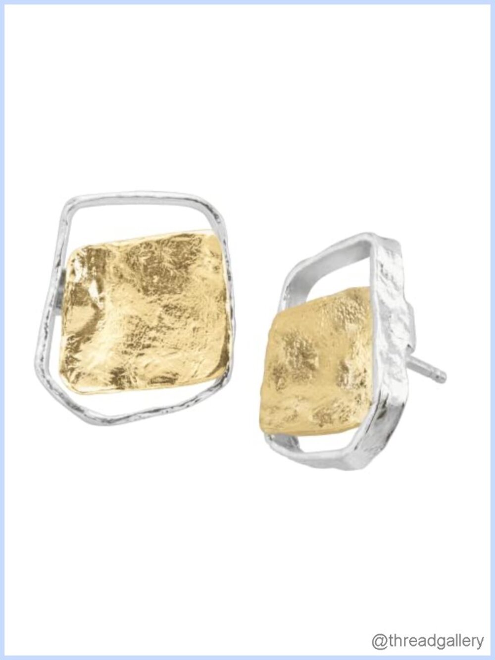 Sterling Silver 14K Gold-Plated Two-Tone Stud Earrings Modern Geo